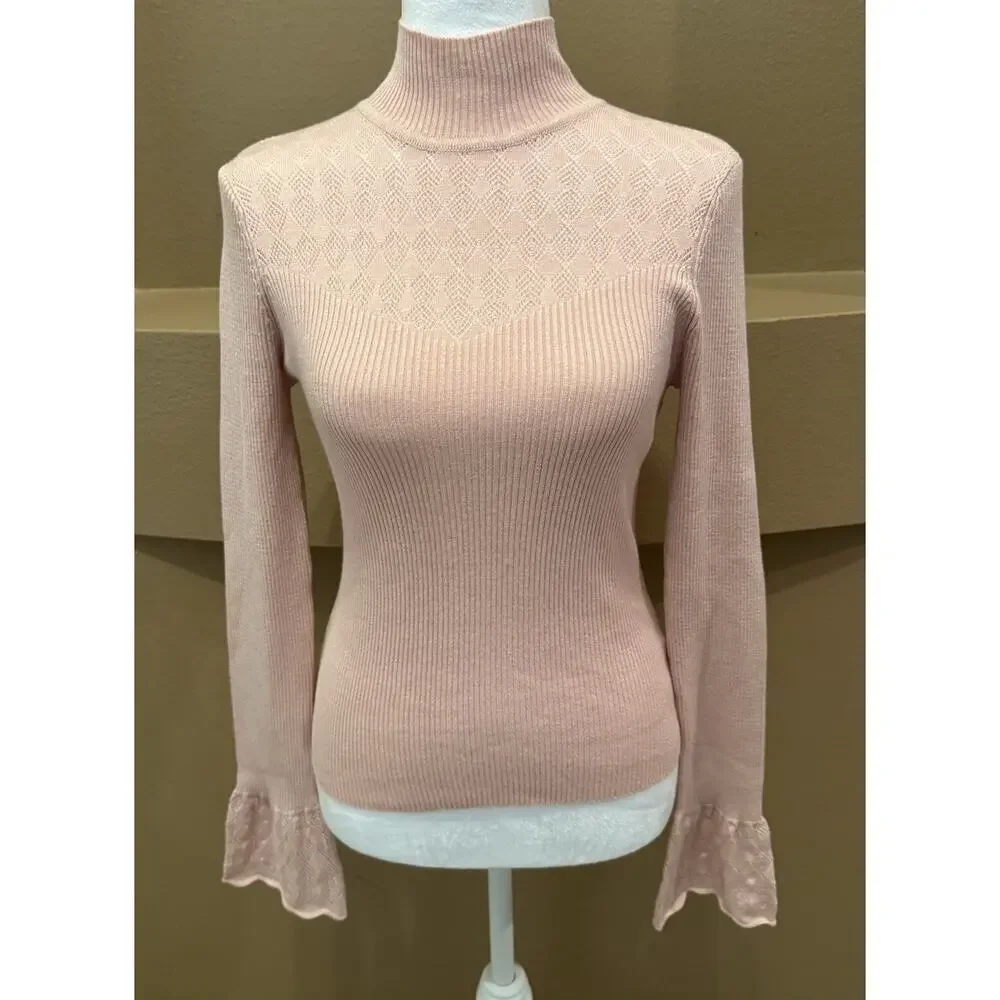 Hooked Up by IOT Womens Ribbed Knit Sweater Pink Size M NWT